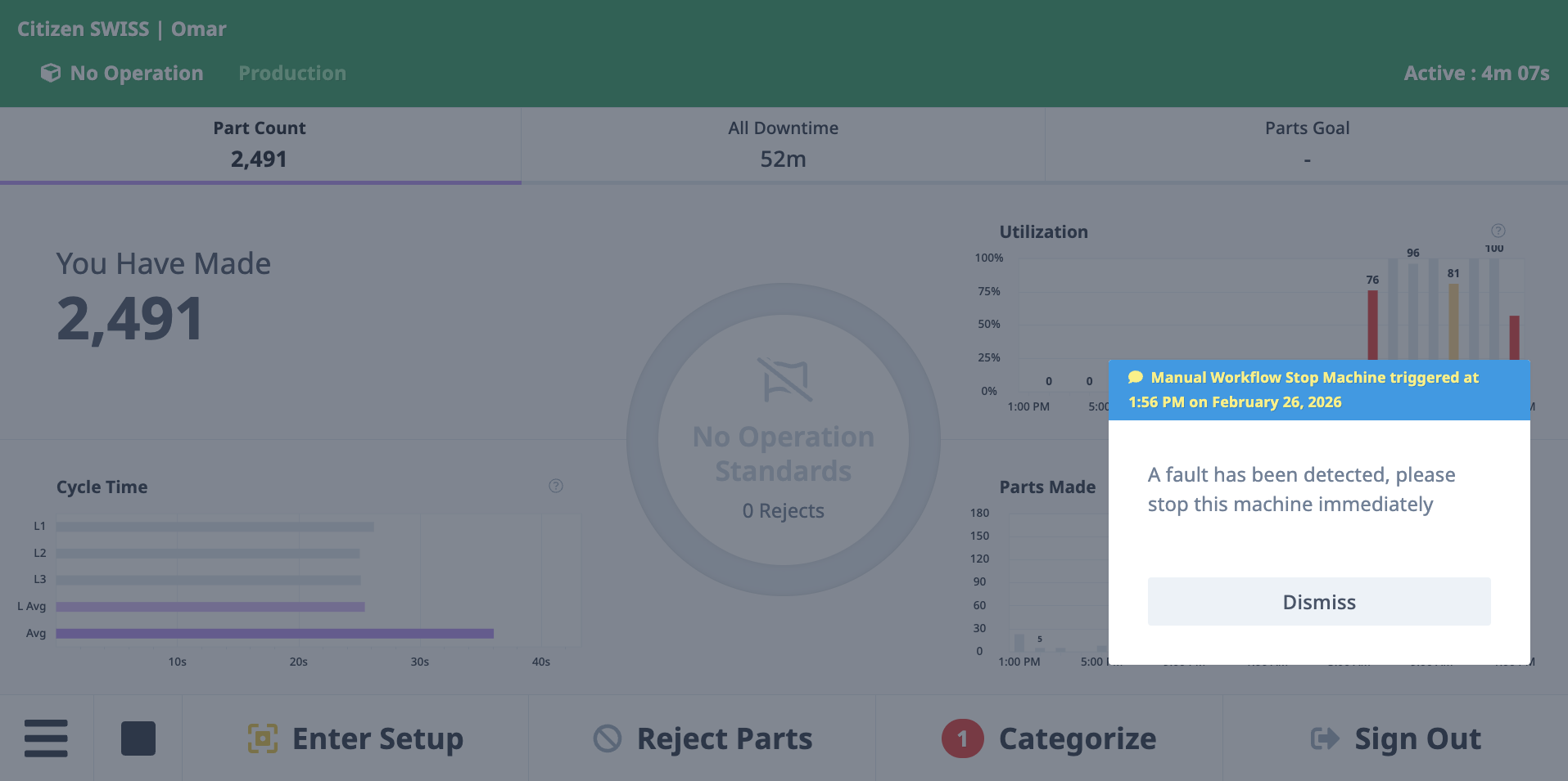 Operator workflow alert notification