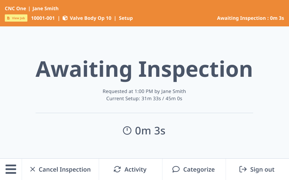 Operator awaiting first article inspection in ShopPulse