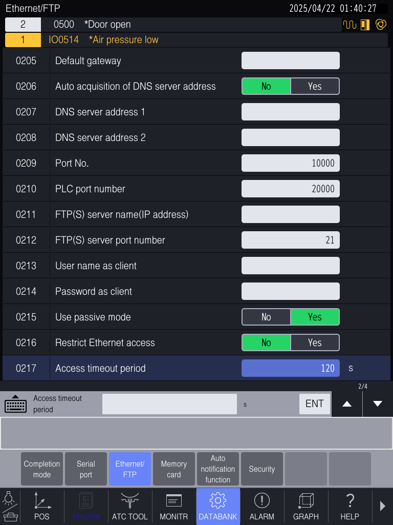 Brother D-Series Ethernet/FTP settings — Restrict Ethernet access setting (page 2 of 4)