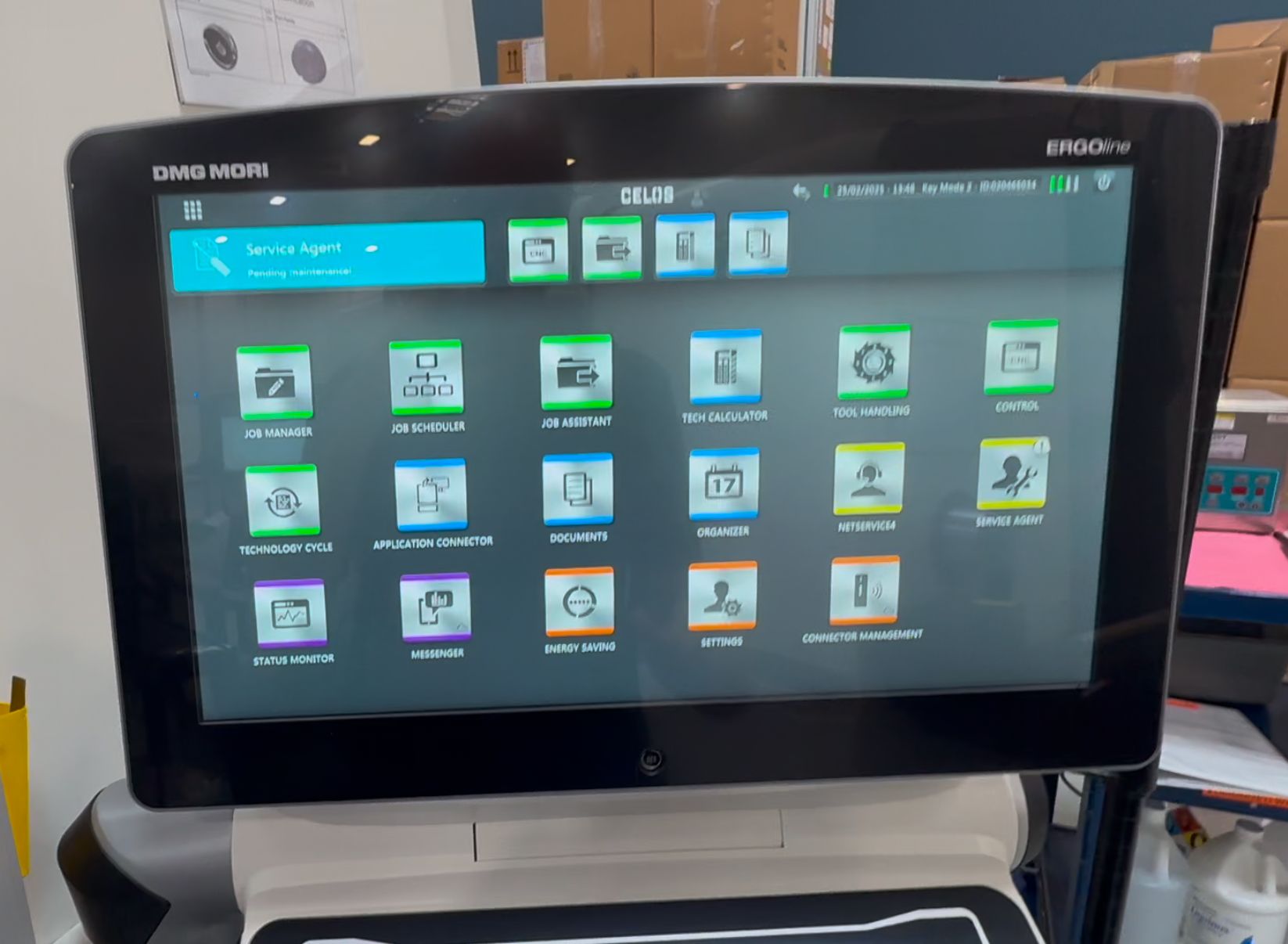 CELOS home screen showing Connector Management and Control apps — select Control to access CNC settings