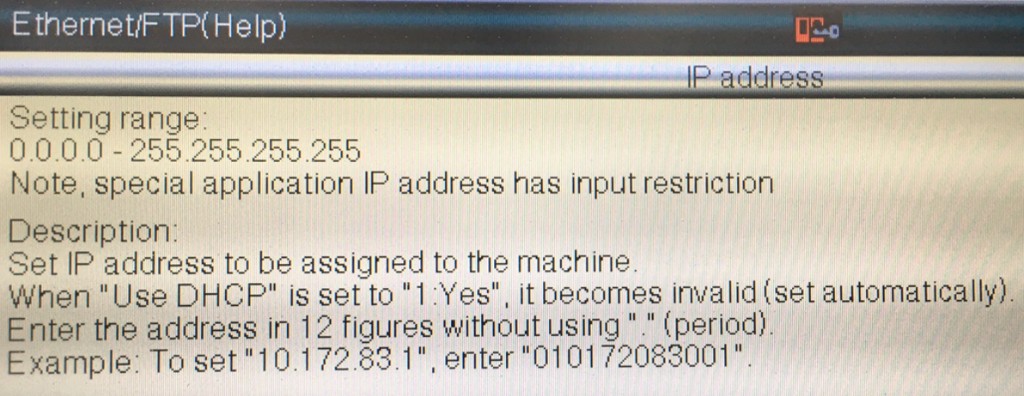 IP address help screen
