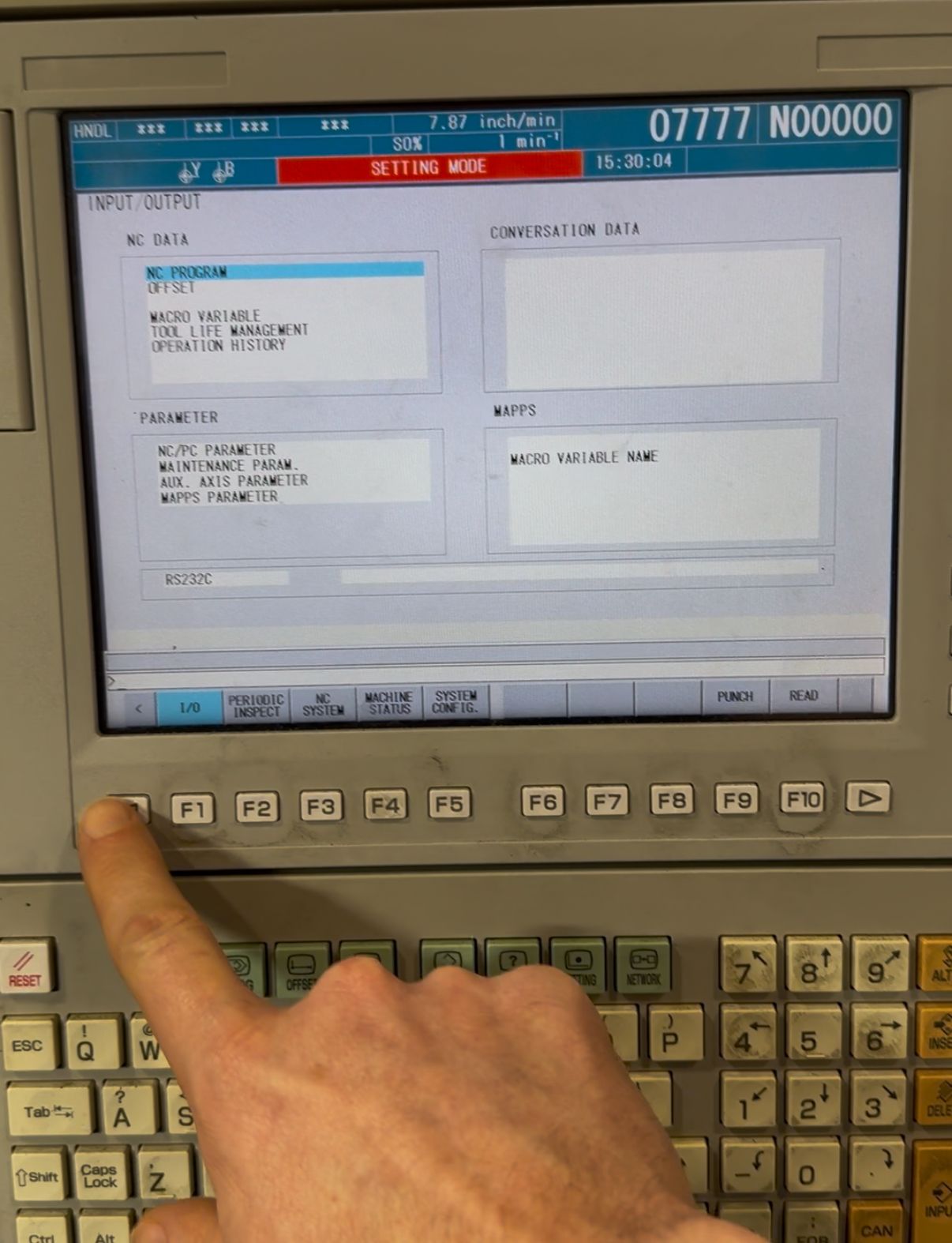 MAPPS system screen showing COMM. SETNG tab available in the bottom navigation bar