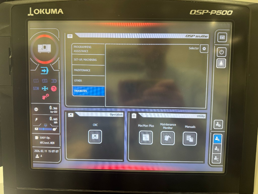Okuma OSP-P500 homepage showing OSP Suite with CNC button