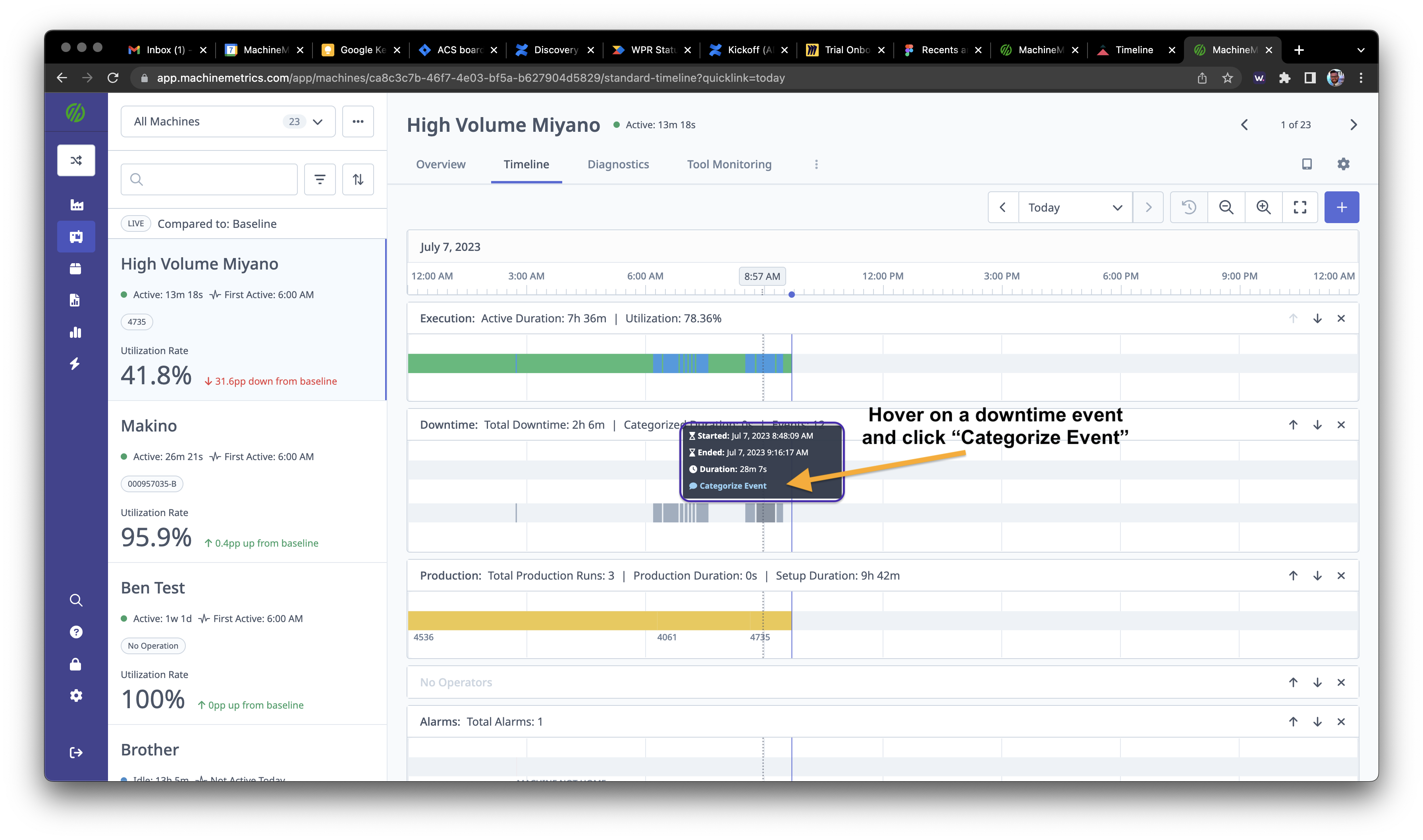 Timeline Categorize Downtime