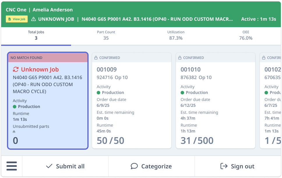 No Match Found state with job selection prompt