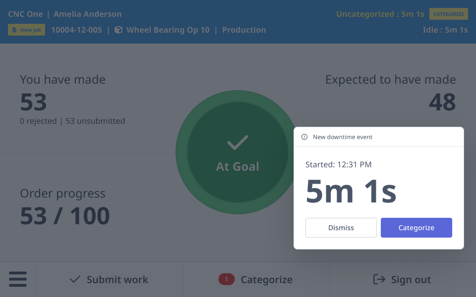 Categorization modal showing event details and category list