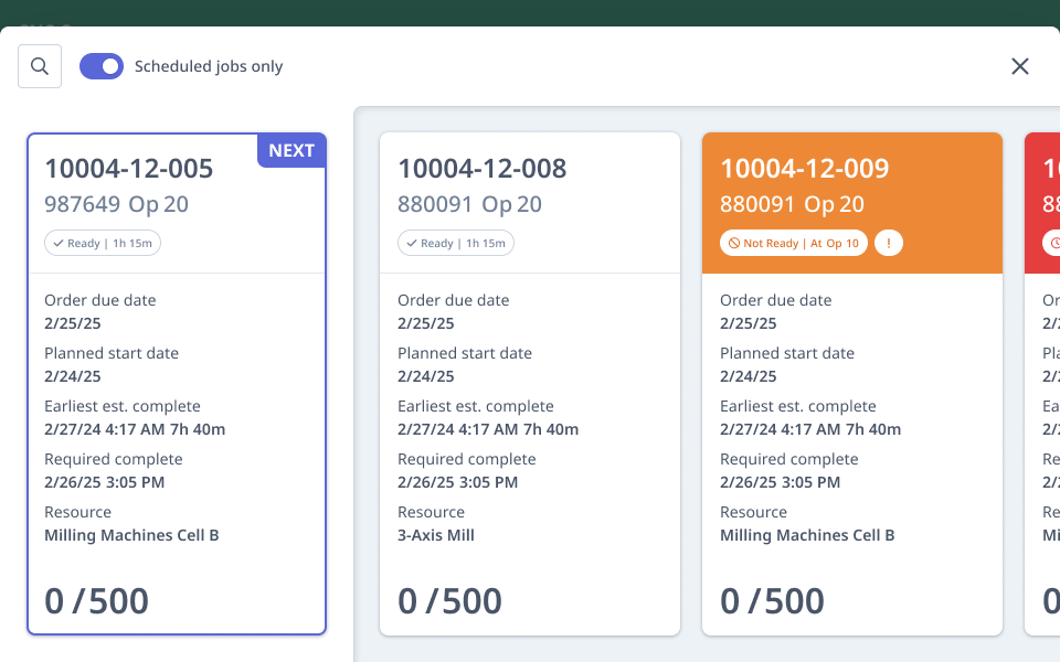 Job selection screen showing scheduled jobs